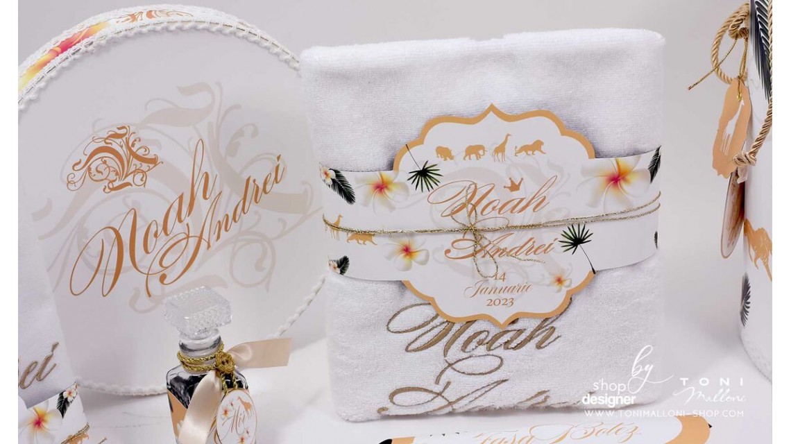 Trusou de botez cu broderie personalizata pentru baieti, Gold Jungle 11